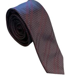 BOSS 2.5” x 60” burgundy stripe tie with white microdots made in Italy (3/$25)